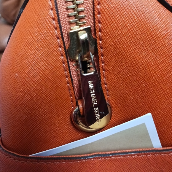 Michael Kors Medium Grayson Studded Satchel Orange - Picture 3 of 10